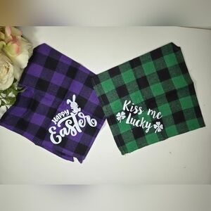 Plaid Easter and St. Patrick's Day Dog Bandanas. Happy Easter, Kiss Me for Dogs.